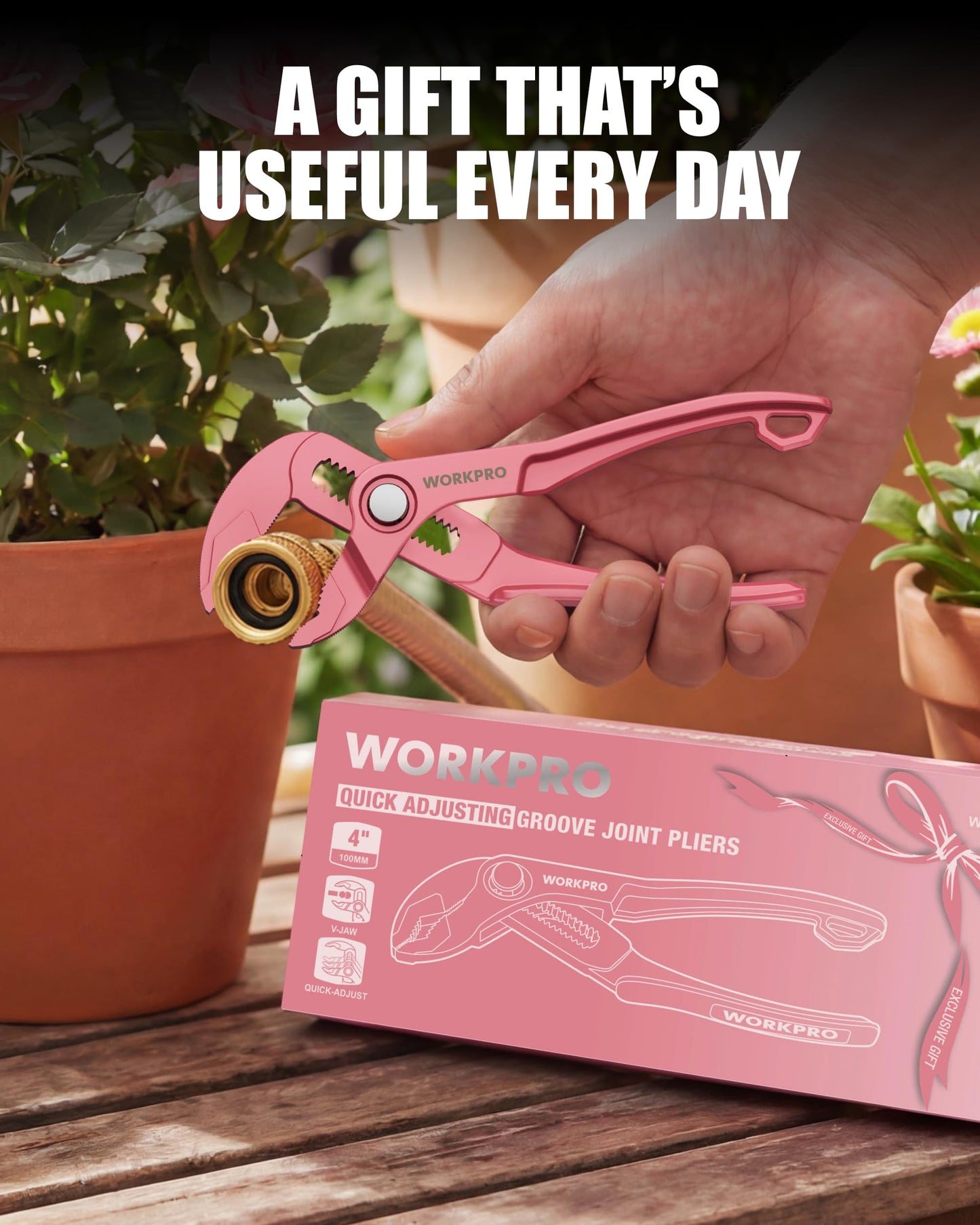 WORKPRO Mini Water Pump Pliers, 4-Inch Groove Joint Pliers, Fast Adjustable Tongue and Groove Plier with 15-Position Push-Lock, V-Jaw for Multi-Surface Grip, EDC Plier for Tight Spaces & Versatile Use