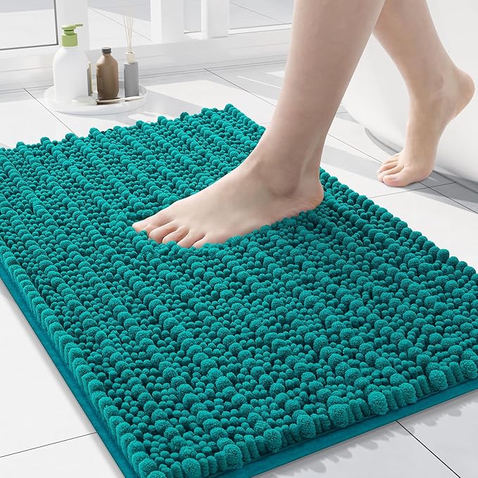 Arotive Luxury Chenille Bathroom Rug Mat, Extra Soft Thick Absorbent Shaggy Bath Rugs, Non-Slip Machine Wash Dry, Plush Bath Mats for Bathroom, Shower and Tub, 24x16, Lake Blue