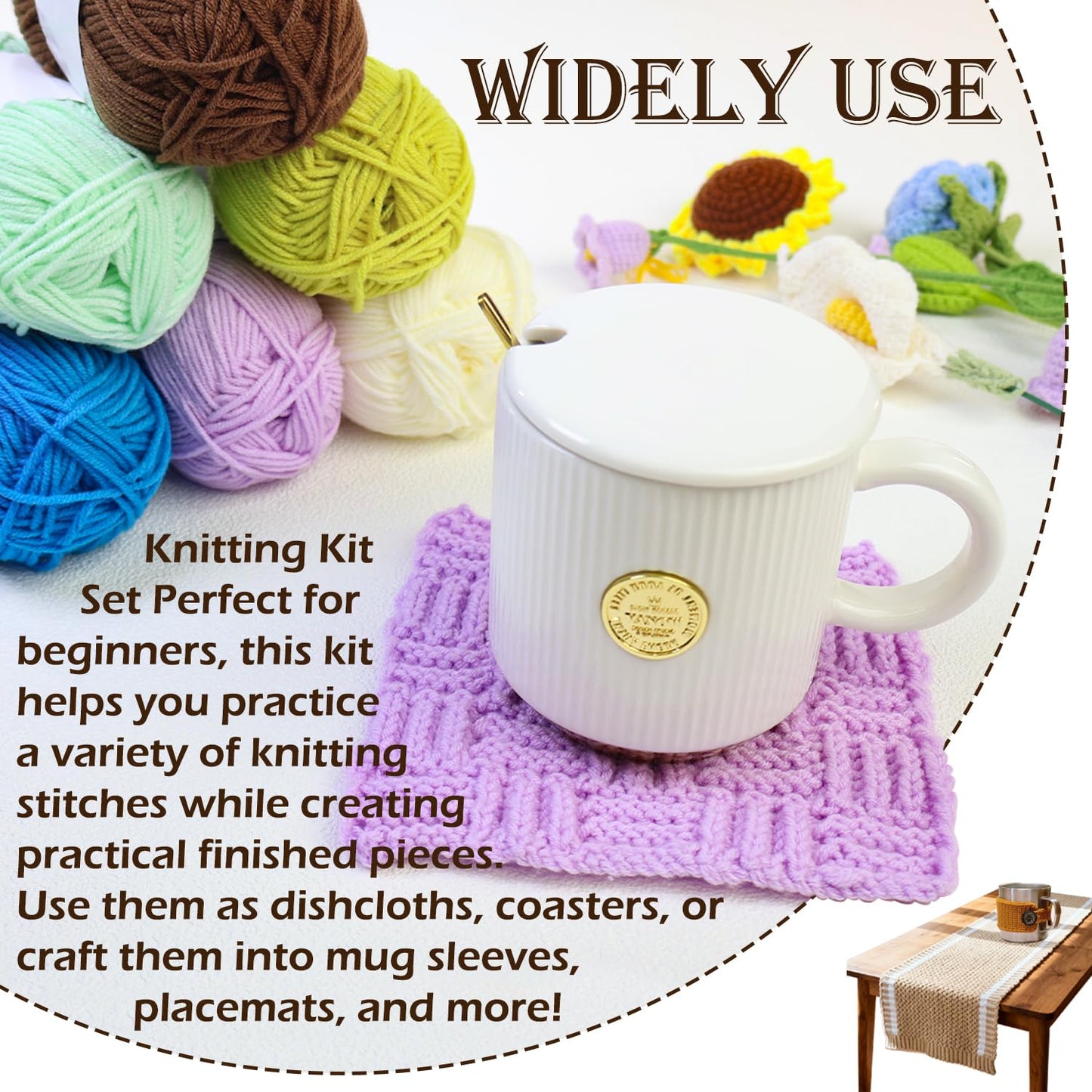 Lewhoo Knitting Kit for Beginners,Learn to Knit Kit for 6 Patterns Dishcloth with Step-by-Step Instruction,Complete Knit Starter Kit -Including Yarn, Knitting Needle&Accessories