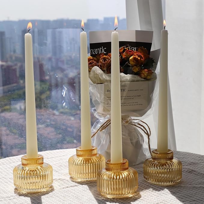 Woho Gold Candle Stick Candle Holder Set of 8, Votive Candle Holders for Wedding Party Table, Ribbed Glass Taper Candle Holders for Birthday Christmas Decor