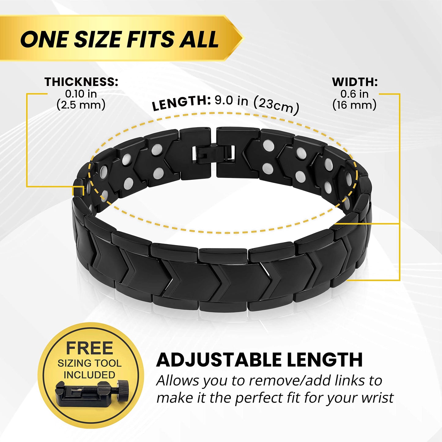 MagnetRX® Ultra Strength Magnetic Bracelet – Effective Stainless Steel Magnetic Bracelets for Men – Adjustable Length with Sizing Tool for Perfect Fit (Black)