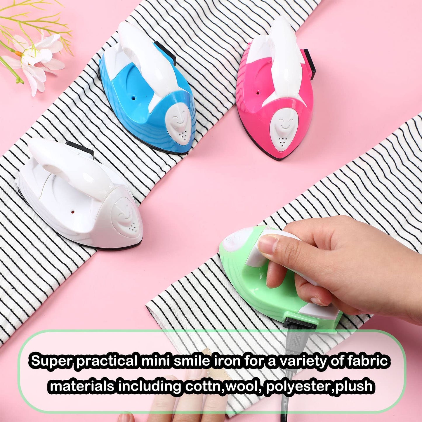 Zhehao 4 Pcs Mini Craft Iron Small Heat Press 3.39 x 2.36 x 2.56 Portable Heat Transfer Machine with Charging Base Accessories DIY Clothe Bead Patch Bag Hat Vinyl(Rose Red, Green, Blue, White)