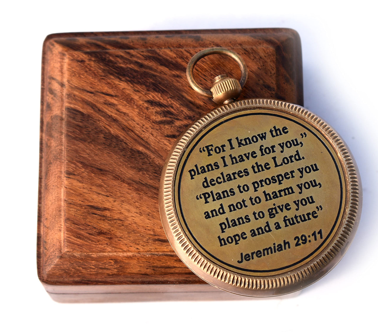 I Know The Plans I Have for You Engraved Compass with Wooden Box, Jeremiah 29 11 - Christian & Catholic Gifts for Men, Women & Graduation