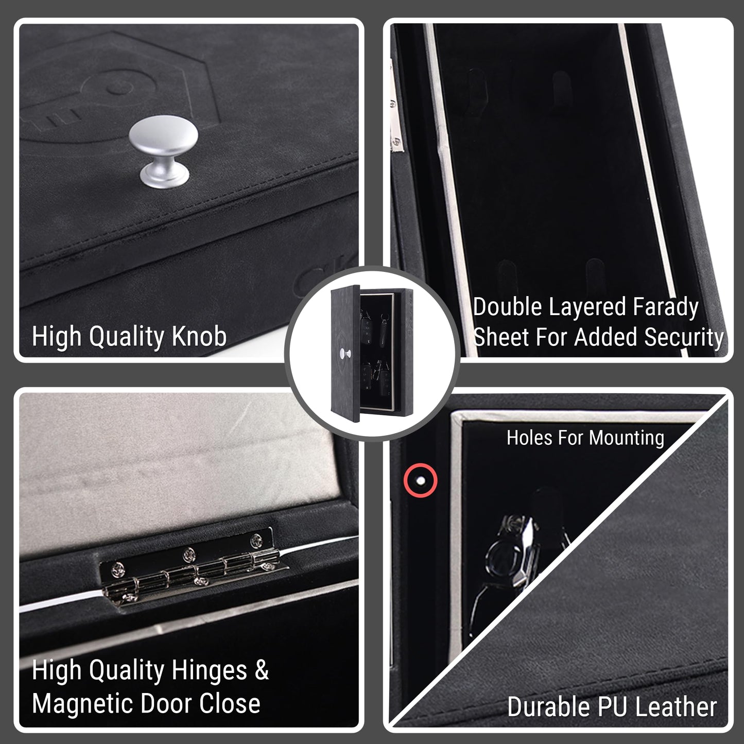 CKEYURE Premium XL PU Leather Faraday Box for Car Keys Wall Mount | Anti Theft Faraday Key Fob Protector | Faraday Cage | Car Key Holder | RFID Key Box | Key fob Signal Blocker