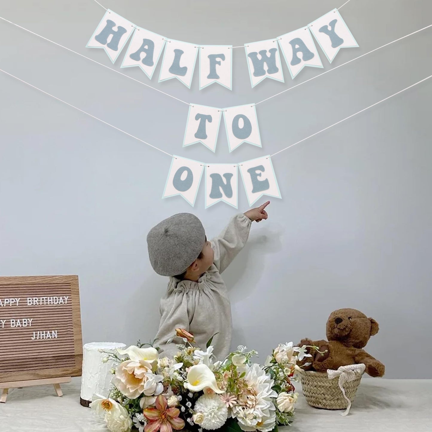 Half Way To One Banner- Neutral 6 Months Birthday Backdrop, Baby Half Cake Smash Photo Props, Birthday Party Decorations