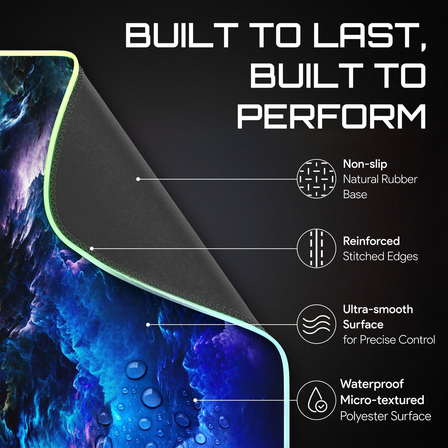 Gerlos RGB Gaming Mouse Pad, Large Extended LED Desk Mat with 12 Light Modes, Non-Slip Rubber Base, Water-Resistant, 31.5×11.8 Inch
