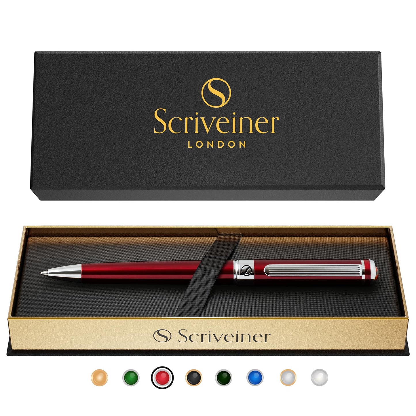 Scriveiner Deep Crimson Ballpoint Pen - Stunning Red Lacquer Luxury Pen, Chrome Finish, Schmidt Black Refill, Best Ball Pen Gift Set for Men & Women, Professional Executive Office, Nice Designer Pen