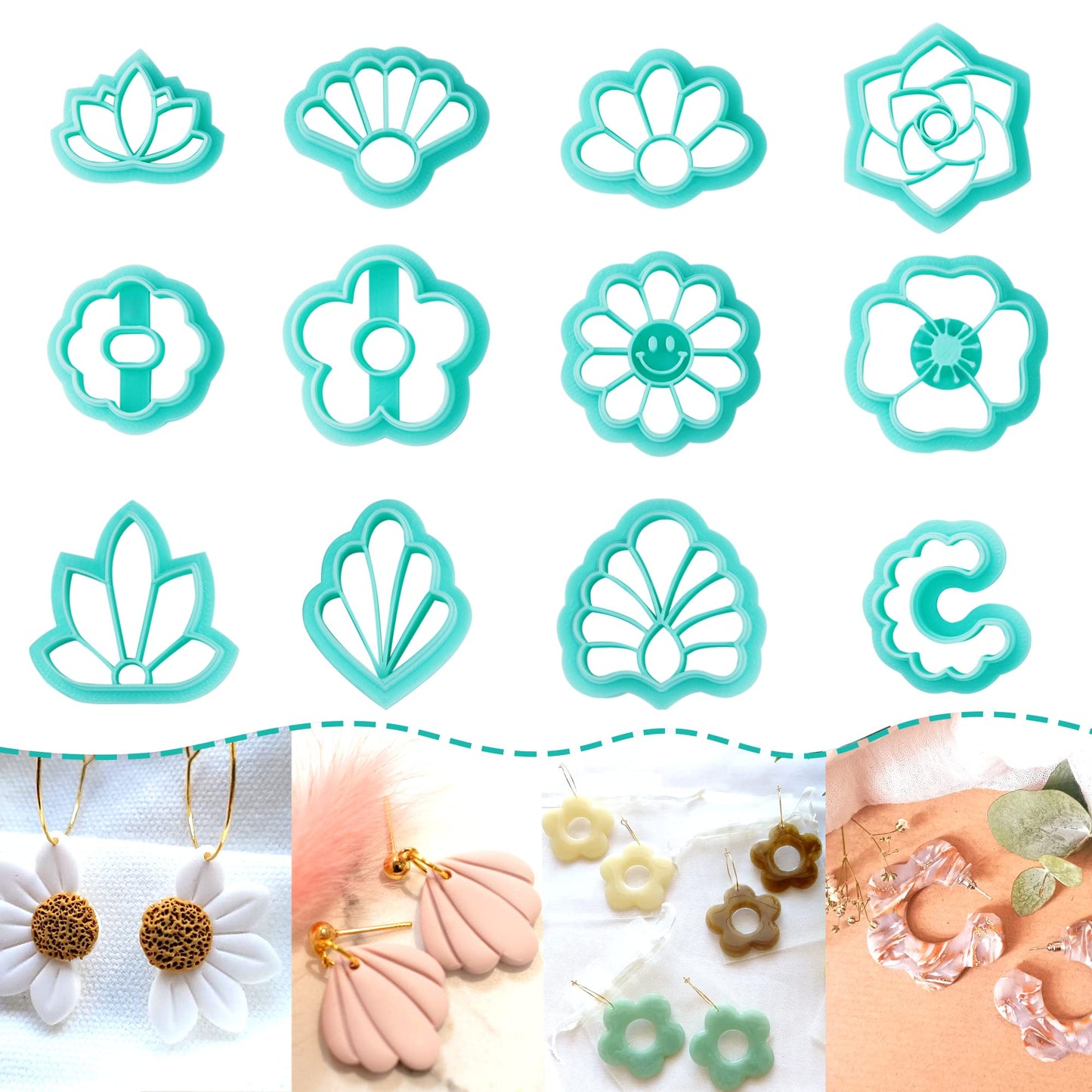 TAINSKY Flower Shape Polymer Clay Cutters Set, 12 Shapes Clay Earrings Cutters for Polymer Clay Jewelry, Plastic Clay Earring Cutters for Polymer Clay Jewelry Making