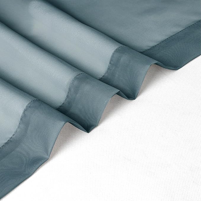Chyhomenyc Sheer Valances for Windows 2 Pack, Small Window Curtains for Living Room Bathroom Cafe Laundry Basement, Modern Top Dual Rod Pocket Voile Curtain, 42W x 18L inches, Stone Blue
