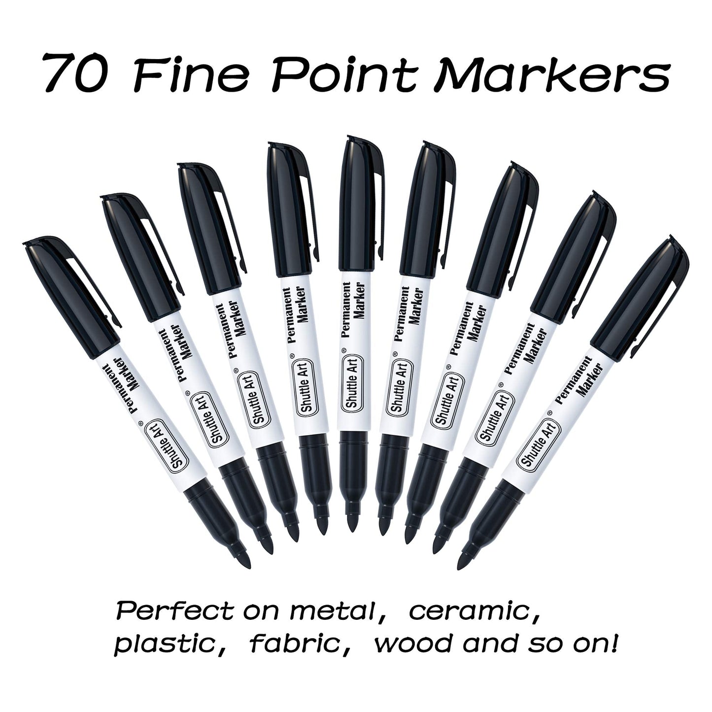 Shuttle Art Permanent Markers, 70 Pack Black Permanent Marker set,Fine Point, Works on Plastic,Wood,Stone,Metal and Glass for Doodling, Marking