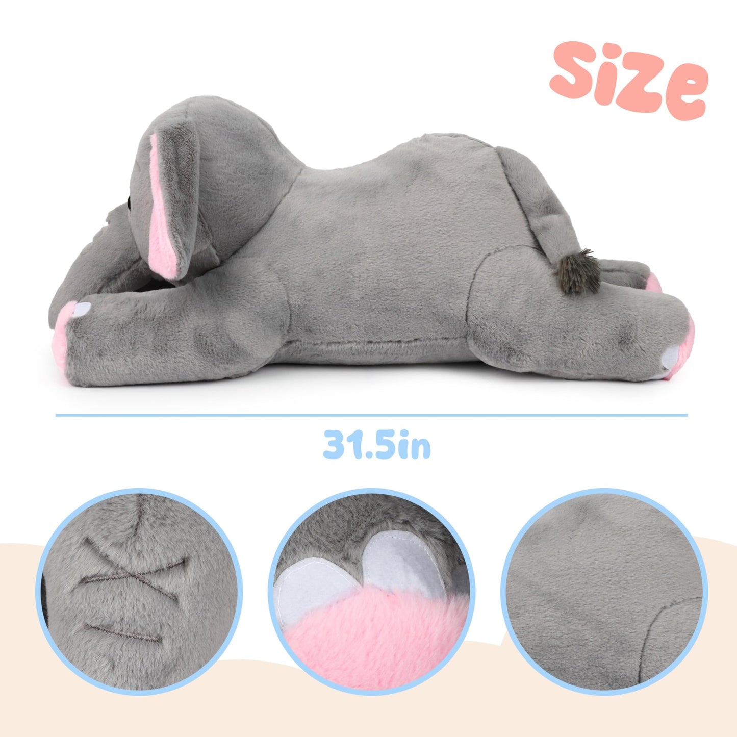 Cudhug 32" Big Elephant Stuffed Animal, Giant Grey Elephant Plush Toy Huge Size Fluffy Plushy Fat Plushie Gift for Kids