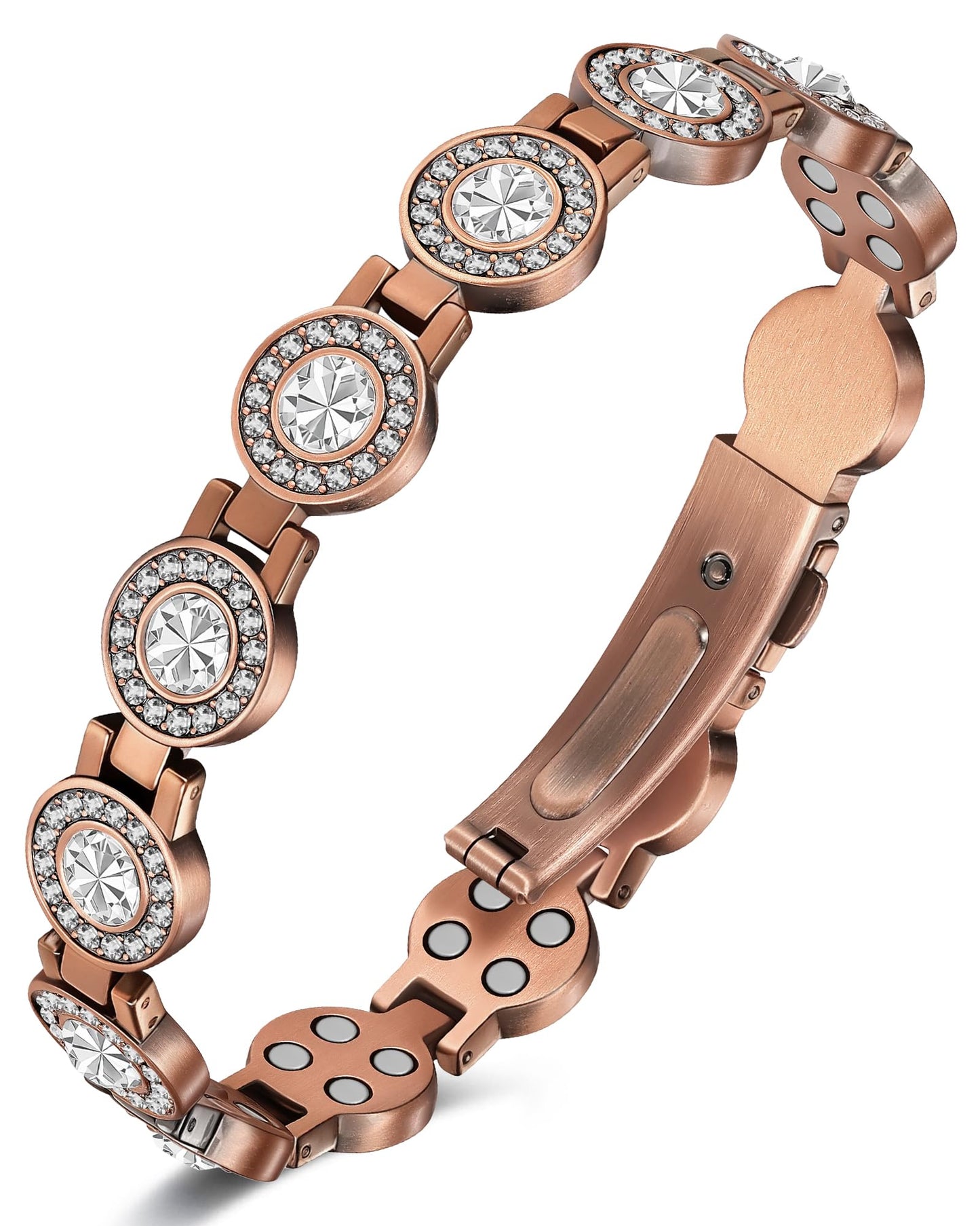 Feraco Pure Copper Bracelets for Women, 4X Ultra Strength Magnetic Bracelet with 3800 Gauss Neodymium Magnets & Dazzling Austrian Cut Crystals, Adjustable Jewelry Gift