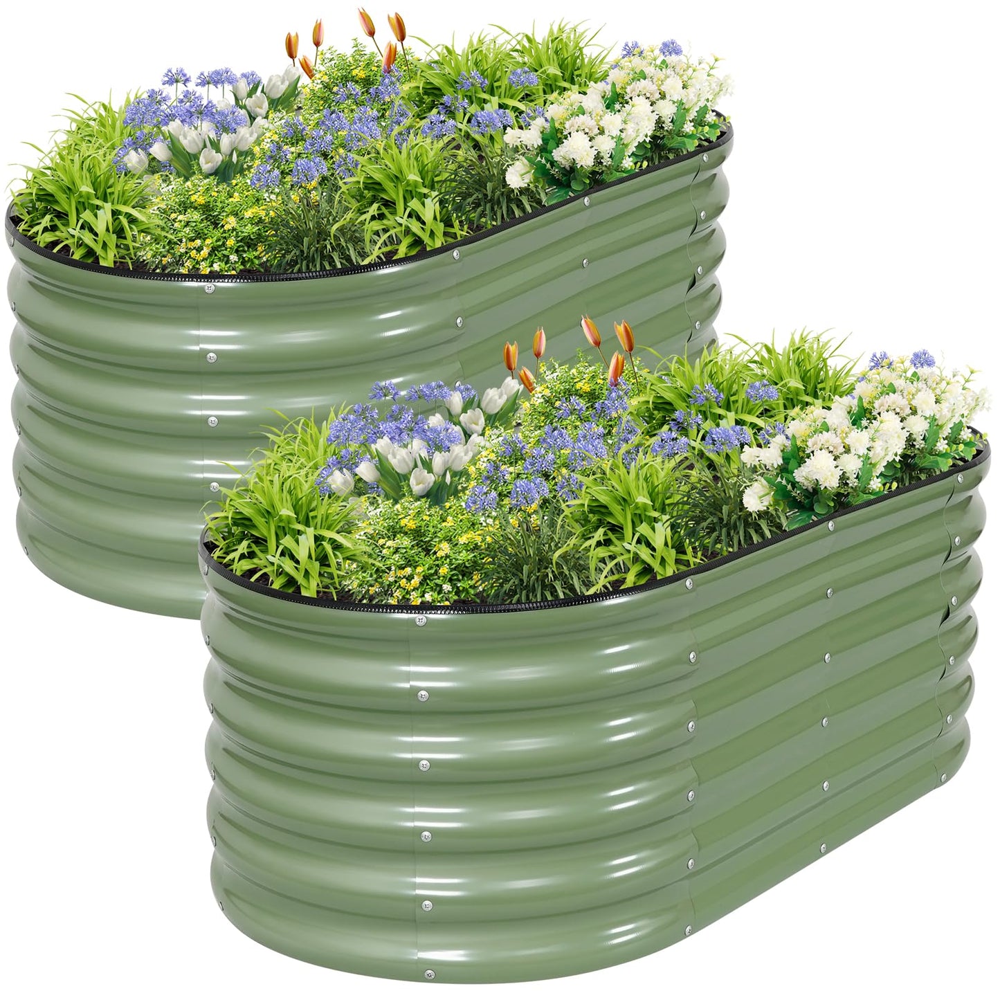 Permade Galvanized Raised Garden Bed Outdoor- 2 Pcs Raised Beds for Gardening| Metal Planter Box, Steel Raised Garden Bed Kit with Gloves for Vegetables, Flower, Herbs (4x2x1.4FT, Green)