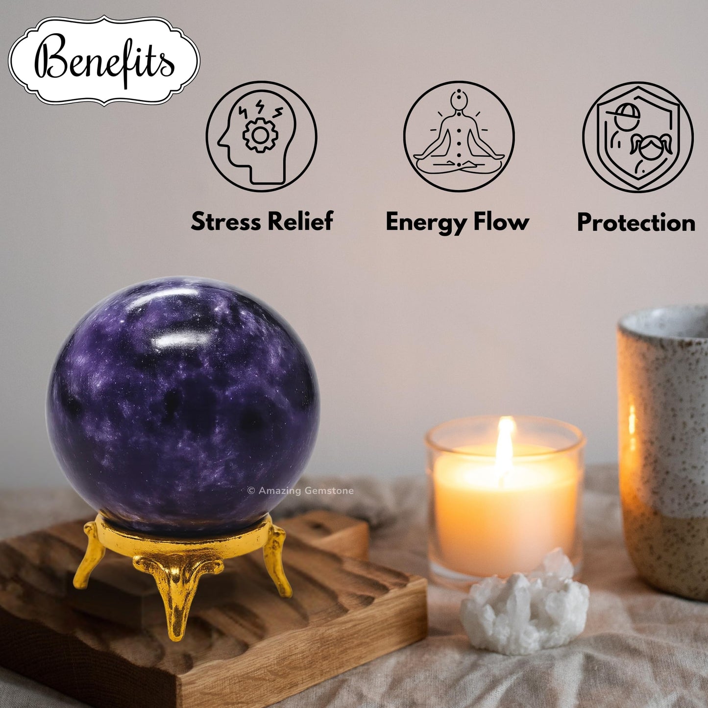 Amazing Gemstone Lepidolite Crystal Ball with Stand - 2" Inches Crystal Sphere Meditation Balls for Witchcraft and Decorative Balls