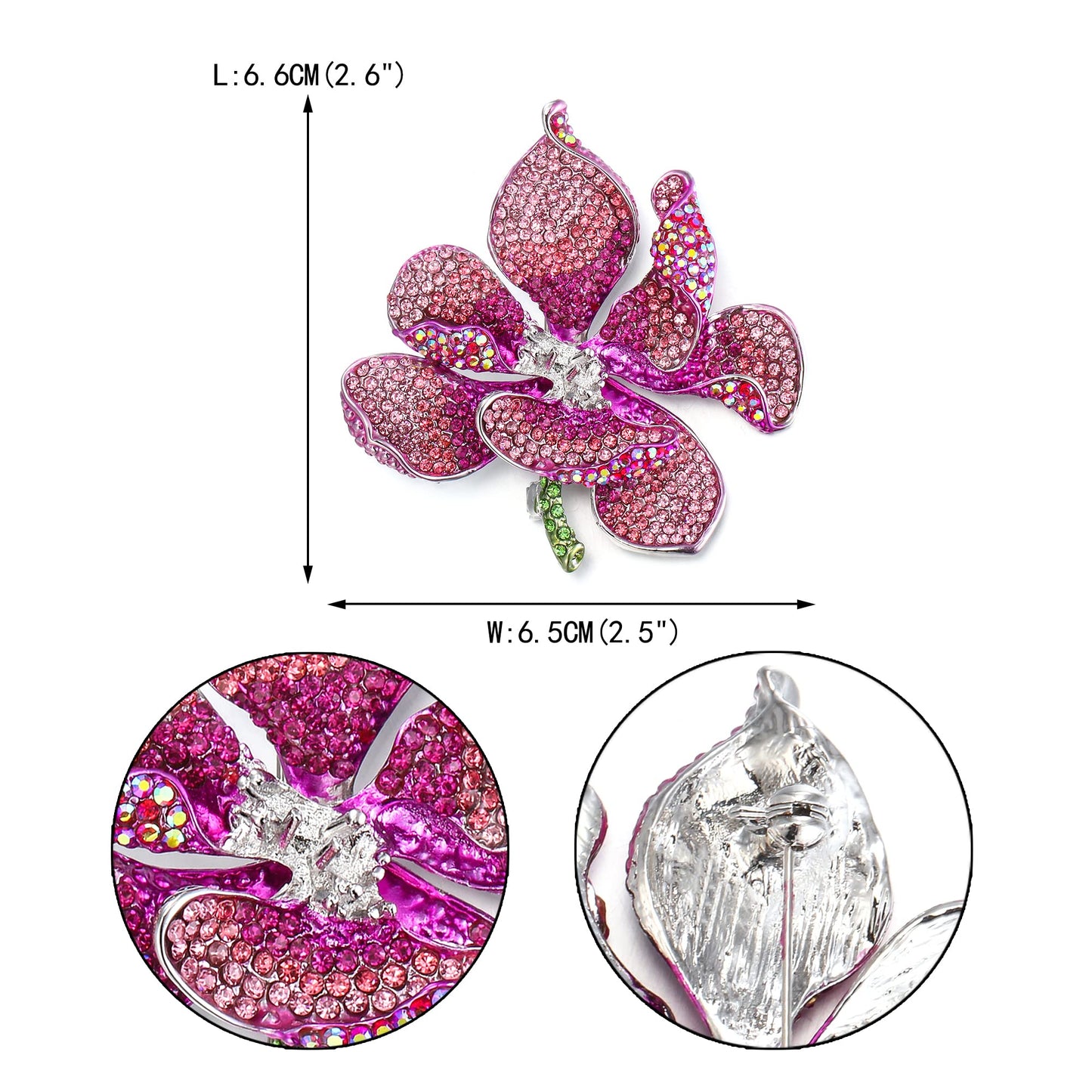 EVER FAITH Women's Austrian Crystal Orchid Flower Petal Brooch Pink Silver-Tone