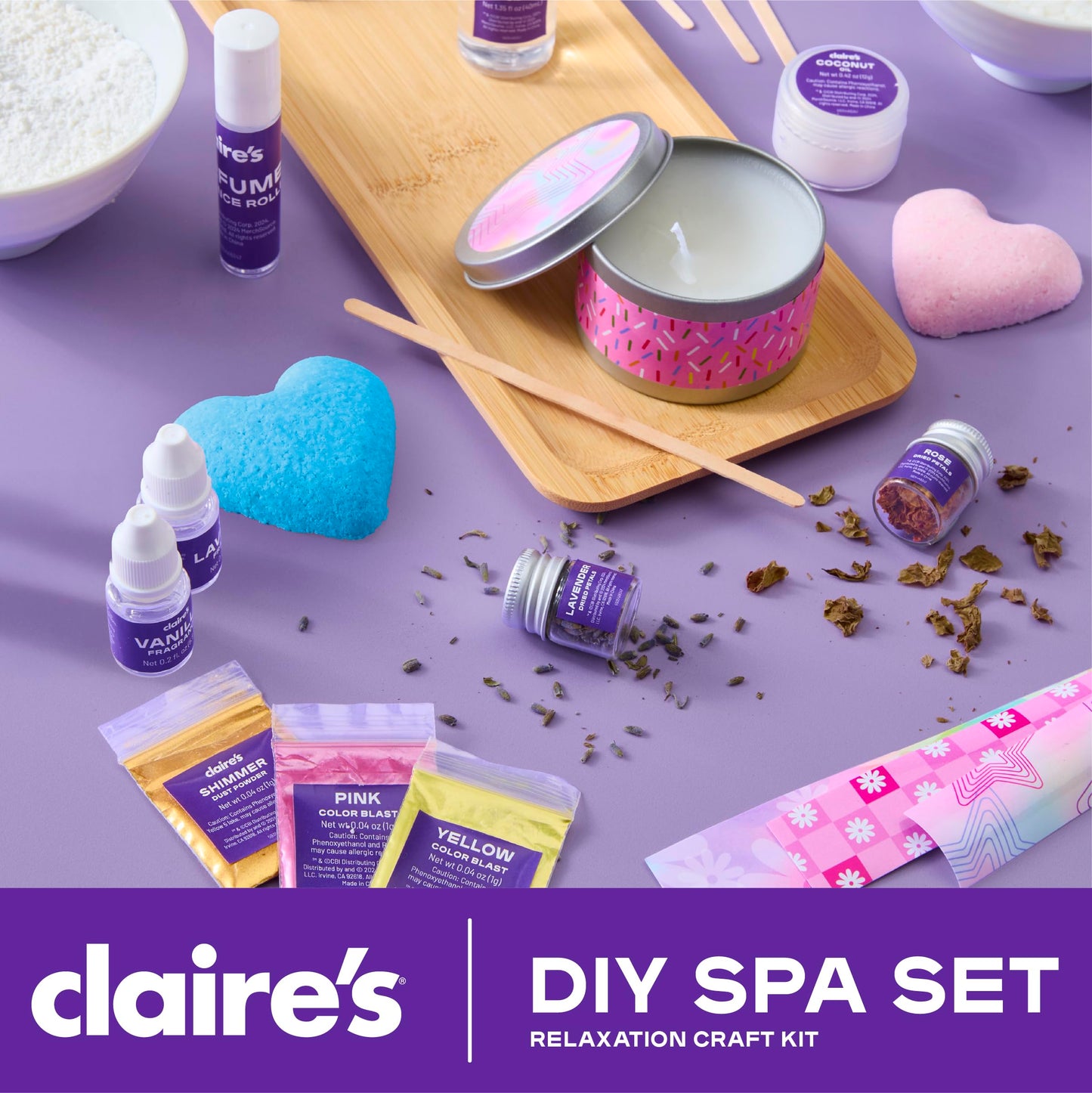 Claire’s DIY Bath Bomb & Scented Candle Making Set, 32-Piece Spa Craft Kit, Make Your Own Soothing Oils & Perfume Fragrance, Kids Toys, Science Beauty Project Activity, Arts & Crafts Gift for Ages 6+