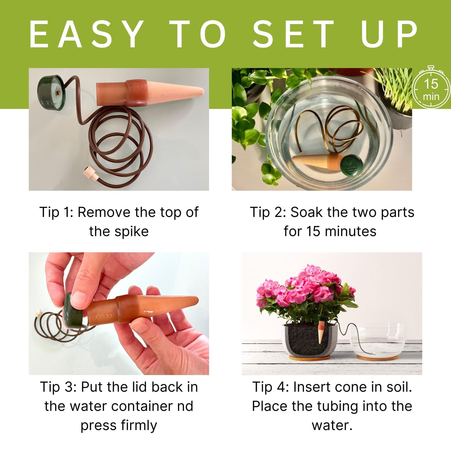 Blumat Classic Self-Watering Stakes - Prevents Overwatering and Underwatering for Healthy Growth While You are Away - Ideal for Indoor Plant Watering, 15 Pack, wo Adapter