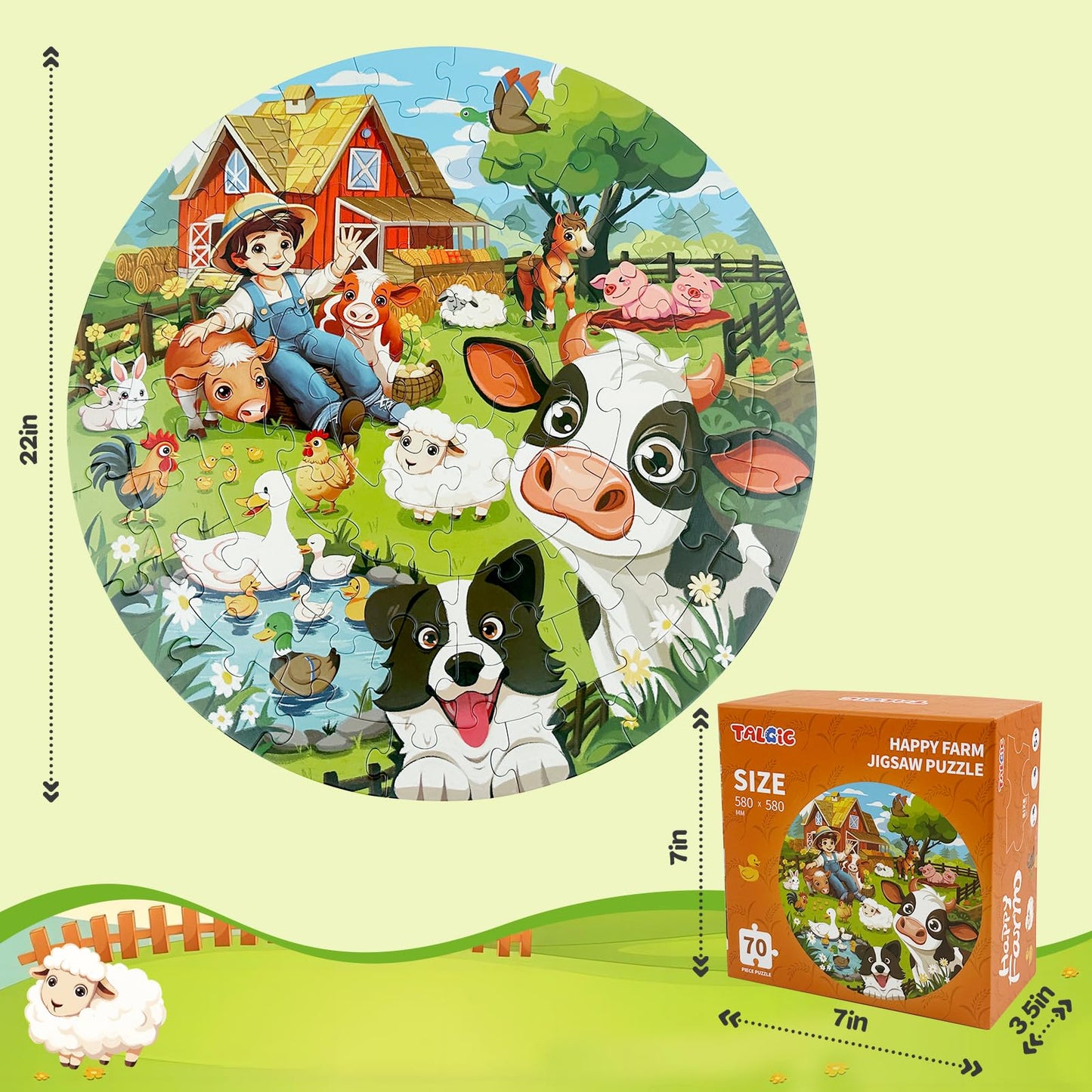 TALGIC Puzzles for Kids Ages 4-6, 70 Piece Round Floor Puzzles for Kids Ages 3-5 with Animals & Barn, Popular Educational Toys & Gift for 3 4 5 6 7 8 9 10