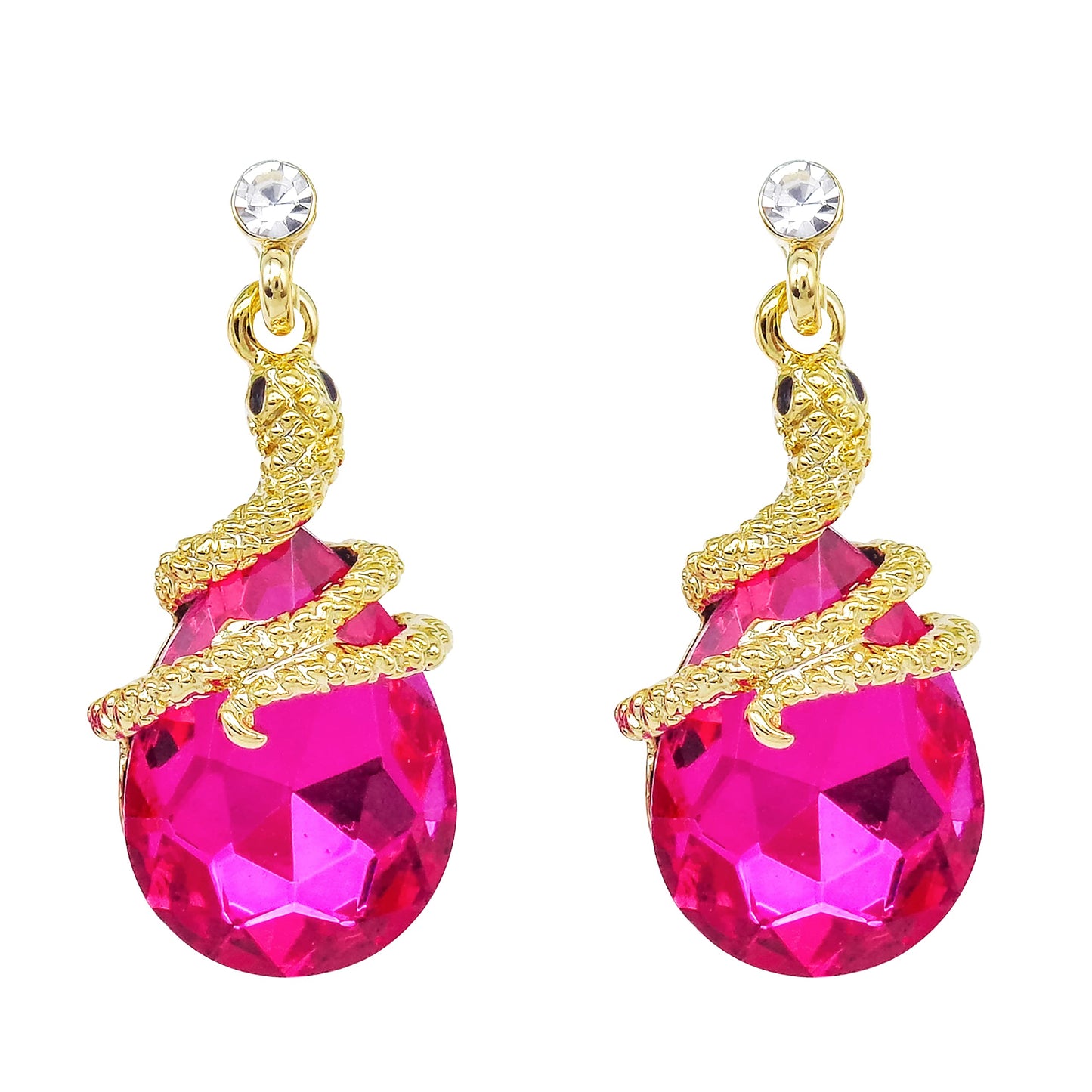 Navachi 18k Gold Plated Crystal Rose Red Zircon Snake Drop Dangle Az1355 Stud Earrings