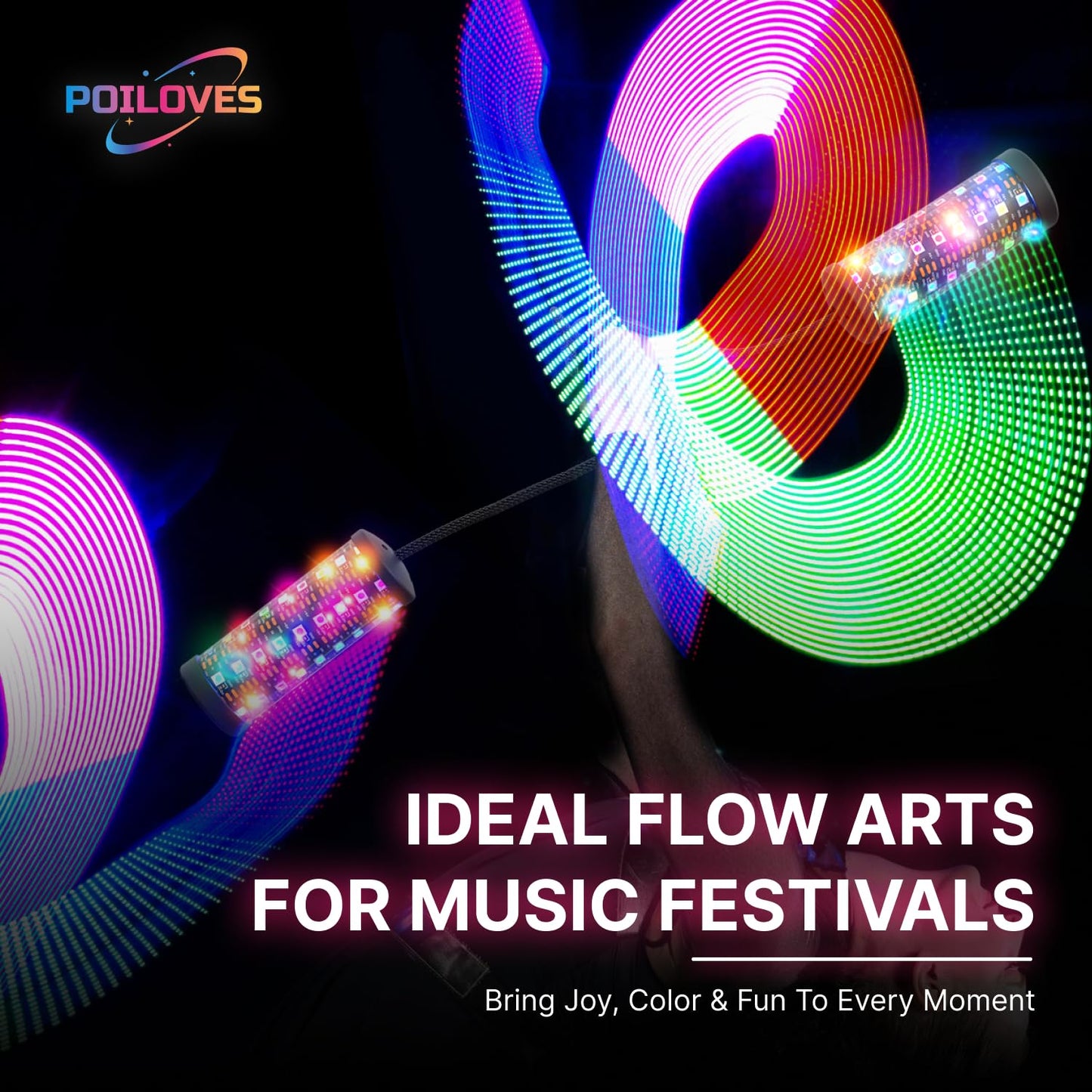 POILOVES LED Poi Stick, 241 Light Modes USB Rechargeable Magic Glow Stick with Customizable Colors, Profound Visual Effect for Flow Arts Rave Festival Performance