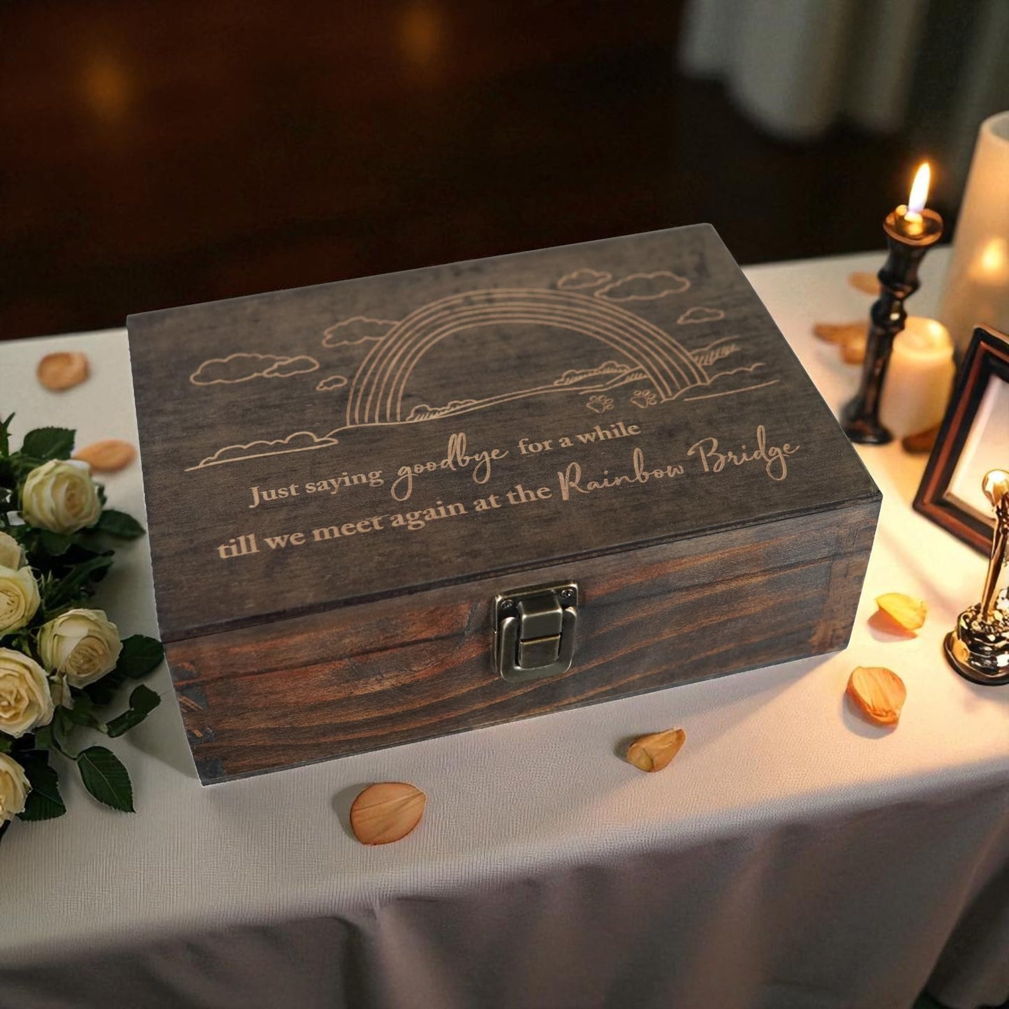 Engraved Pet Memory Box – Wooden Keepsake Box for Dog or Cat Remembrance – Pet Loss Gift – Medium Size – Dark Walnut Finish – 8.5 x 6 x 3 in