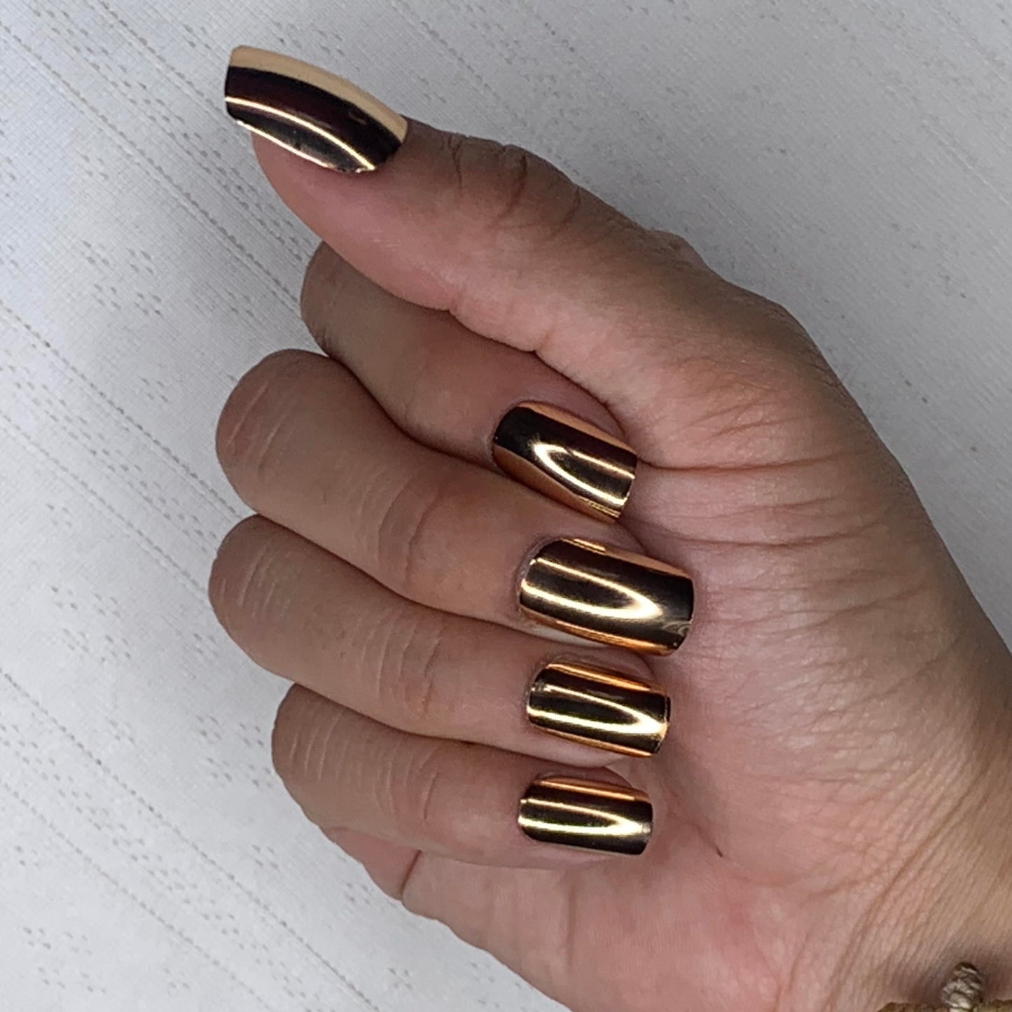 GOLDIE Press-On Nails by Lavaa Beauty | Medium Square | Gold Chrome Square Nails