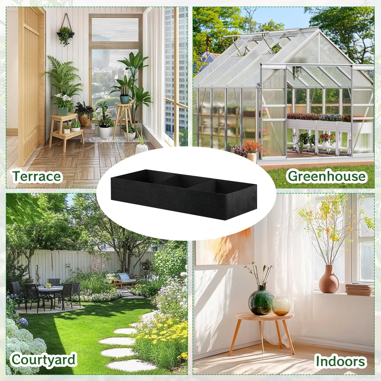 X-Kingsun 2Pack 4x2x1ft Fabric Raised Garden Bed 3 Grids Breathable Garden Growing Bags with Handle Square Planting Containers for Planting Herbs Flowers and Vegetables,57 Gallon