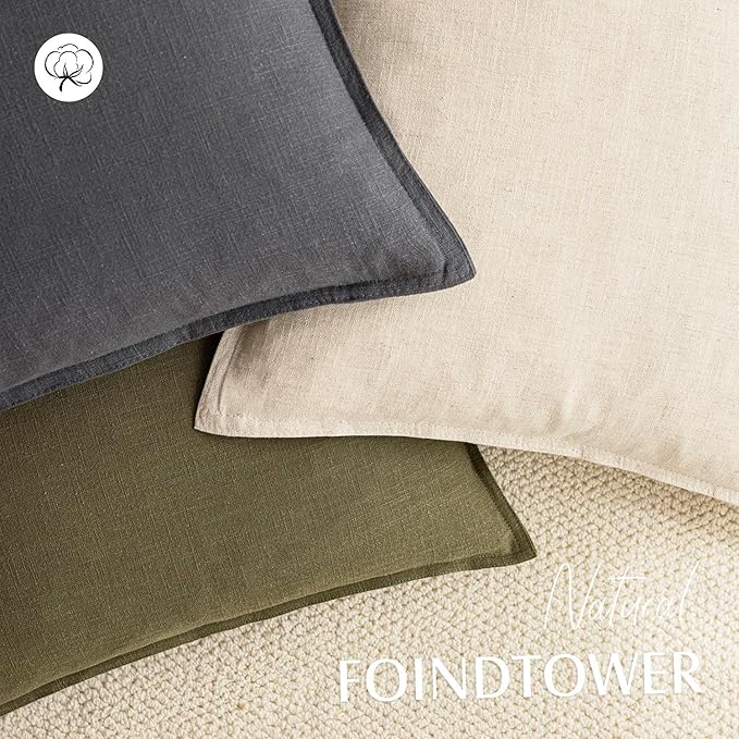 Foindtower Pack of 2, Decorative Linen Soild Throw Pillow Covers Soft Accent Square Cushion Case Boho Farmhouse Pillowcase for Chair Couch Sofa Bedroom Living Room Home Decor 16 x 16 Inch Grey
