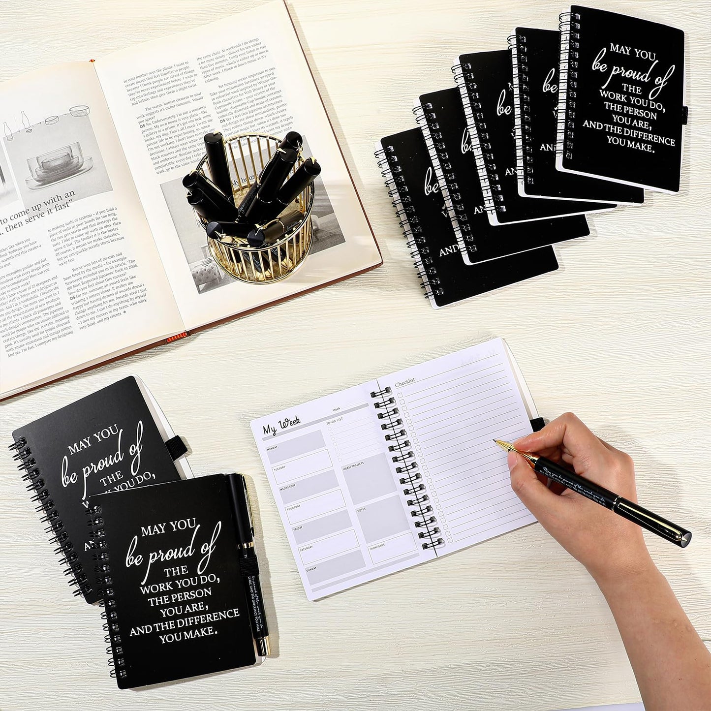 Tellingyou 20 Pcs/ 10 Set Employee Appreciation Gifts 2026-2027 Weekly Planners Journals A6 to Do List Bulk Notepads and Pens Thank You Gifts for Coworkers Teacher Staff (Black)