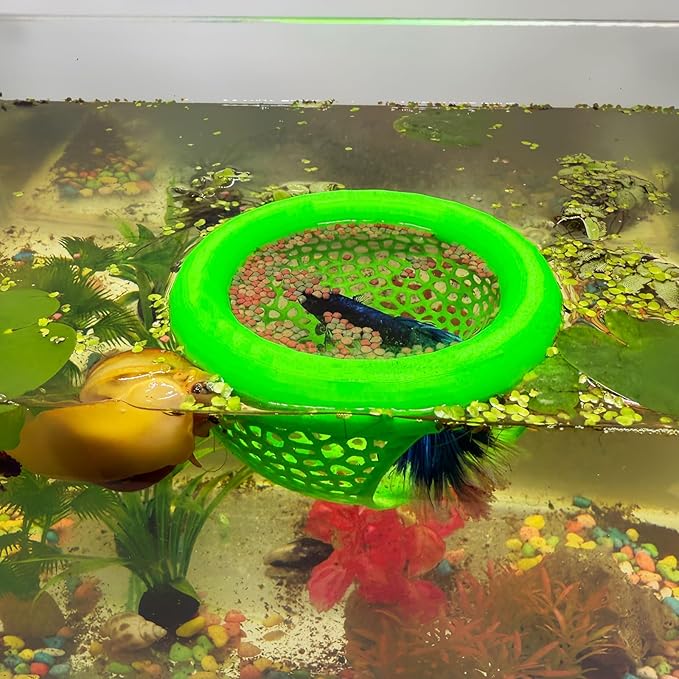 Aquarium Floating Betta Fish Skins, Betta or Shrimp Feeder, Cave and Hammock, Small Fish Feeding Rings, Aquarium Hiding Feeding Decorative Accessories (Cyan)