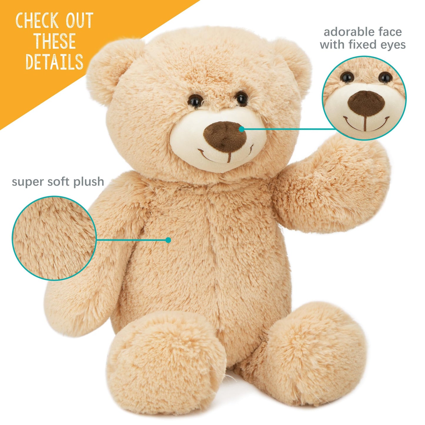 BenBen Teddy Bear Stuffed Animal, 18 inch Brown Stuffed Teddy Bear Plush Toy, Soft Plushies Gifts for Baby Shower, Easter Decorations