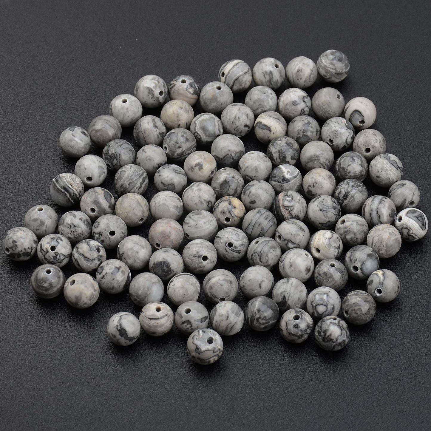 LPBeads 100PCS 8mm Natural Map Jasper Gemstone Round Loose Beads for Jewelry Making with Crystal Stretch Cord