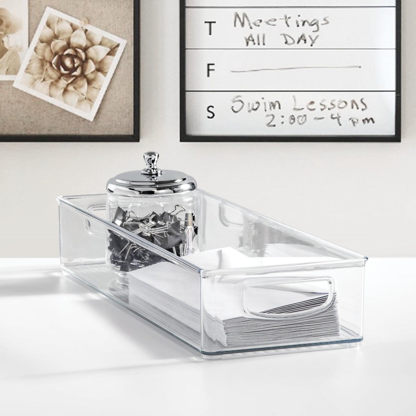 iDesign Slim Extra Long Clear Storage Bin, Narrow Stackable Organizer for Kitchen or Pantry