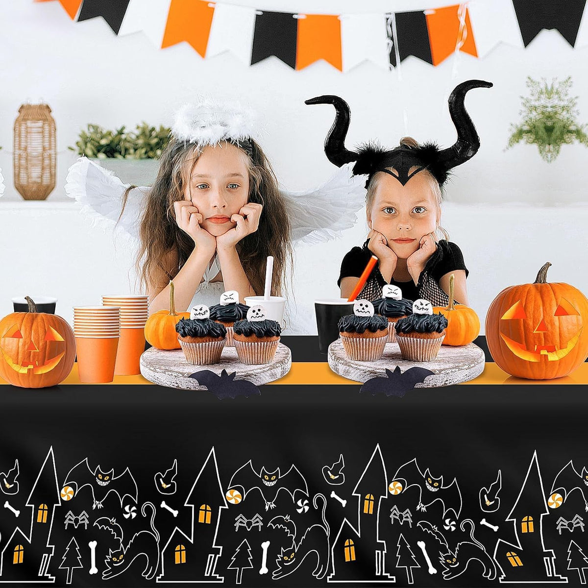 Childom 3 Pack Halloween Tablecloths,Disposable Plastic Tablecloths 54" x 108" Halloween Decorations,Plastic Table Cover for Birthday,Party Supplies,Holiday Table Cloth for Home,Dinner,Indoor,Outside