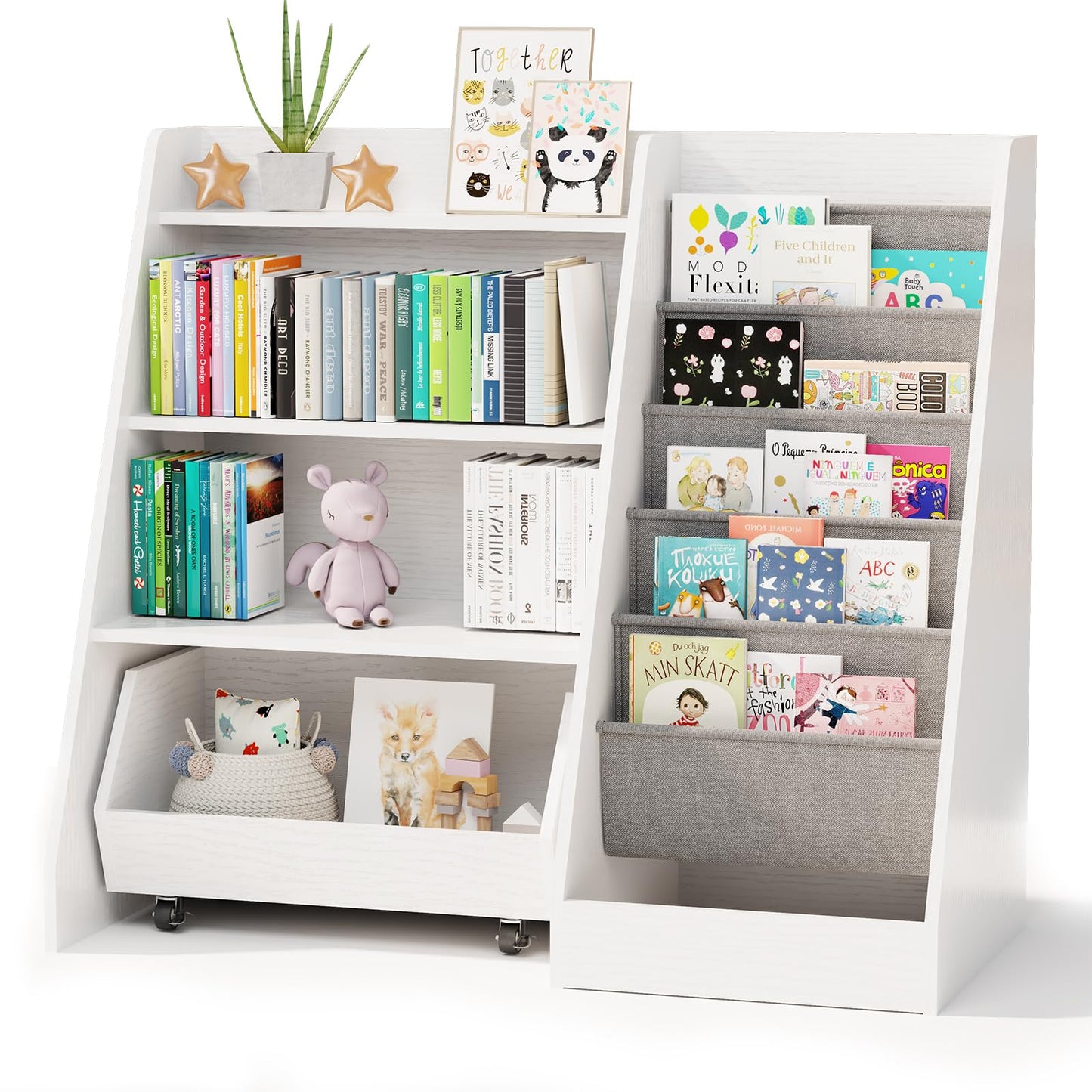 COZPAW Kids Bookshelf and Toy Storage, 4 Tier Toddler Bookshelf with Movable Drawer (White)