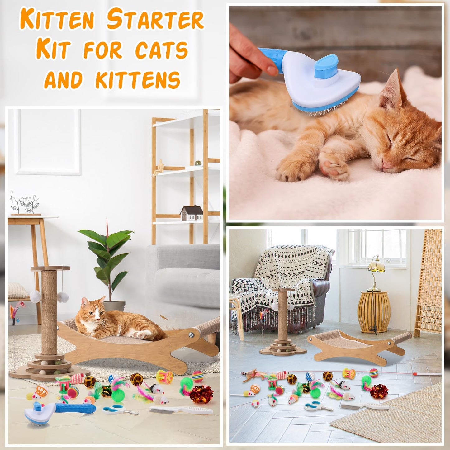 Seenelling 25 Pcs Kitten Starter Kit for Indoor Cats Include Cat Scratching Post, Sisal Scratcher Bed, Brushes, Nail Clipper, Balls for Indoor Kittens Supplies Accessories Welcome Gift