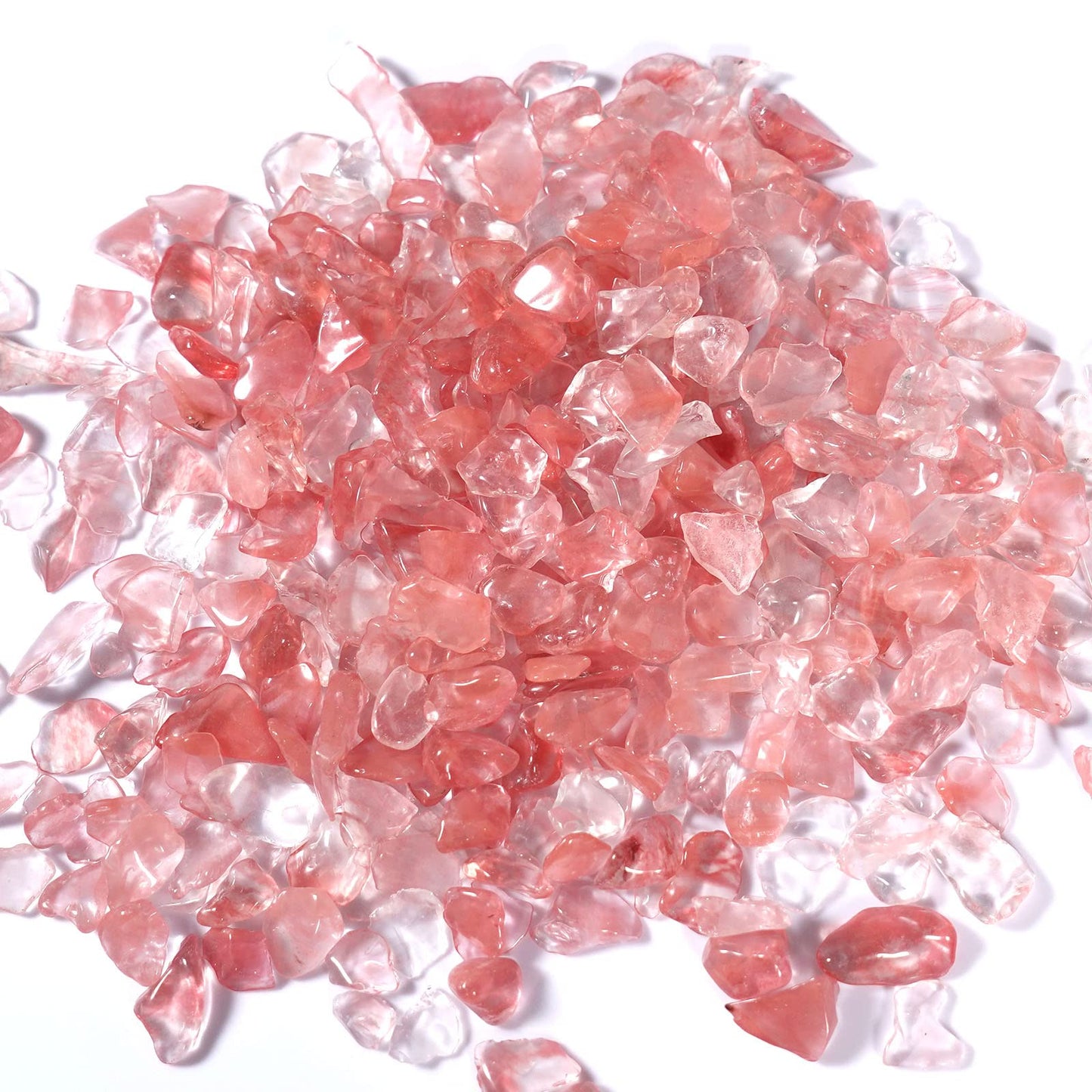 gemshan 2lb Cherry Quartz Chips Natural Crushed Crystal Chip Bulk 7mm-9mm Tumble Healing Crystal Stone for Aquarium Vase Plant Decoration Jewelry DIY