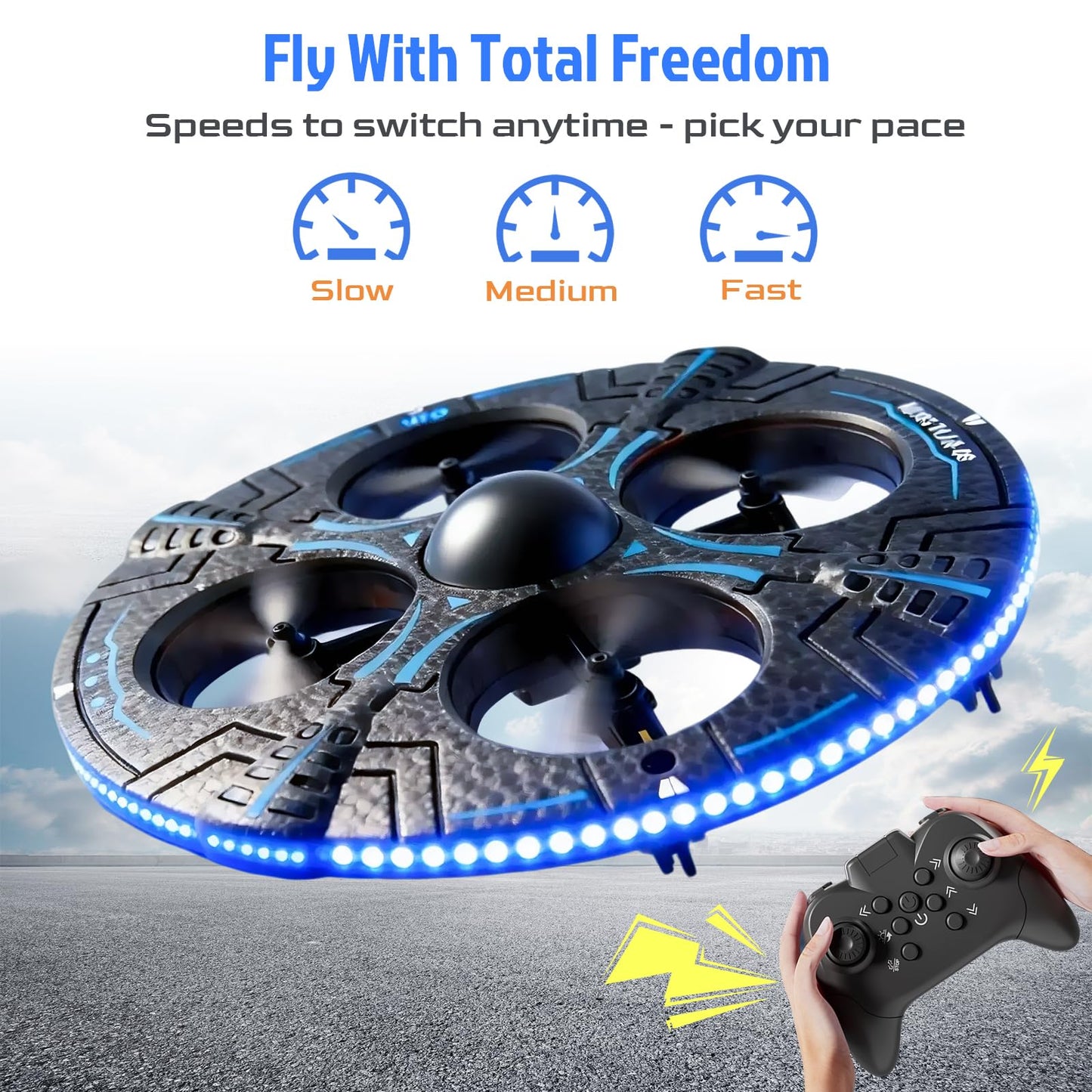 Foam UFO Drone - RC Plane with Radiant LED Lights, Easy Remote Control Airplane for Beginners, Auto Hover & 360° Flips, 2 Batteries for 15 Mins Flight, Indoor & Outdoor Toy Gift (red)