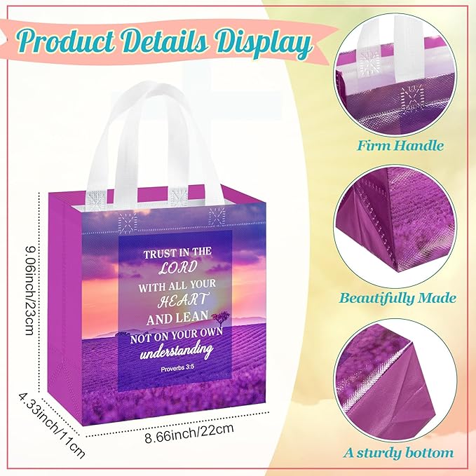 HunnmingRe 16 Pcs Christian Gift Bags Bulk, Easter Reusable Scene Religious Bible Verse Tote with Handles Non Woven Scripture Pastor Blessing Gift for Baptism Church Wedding Favors