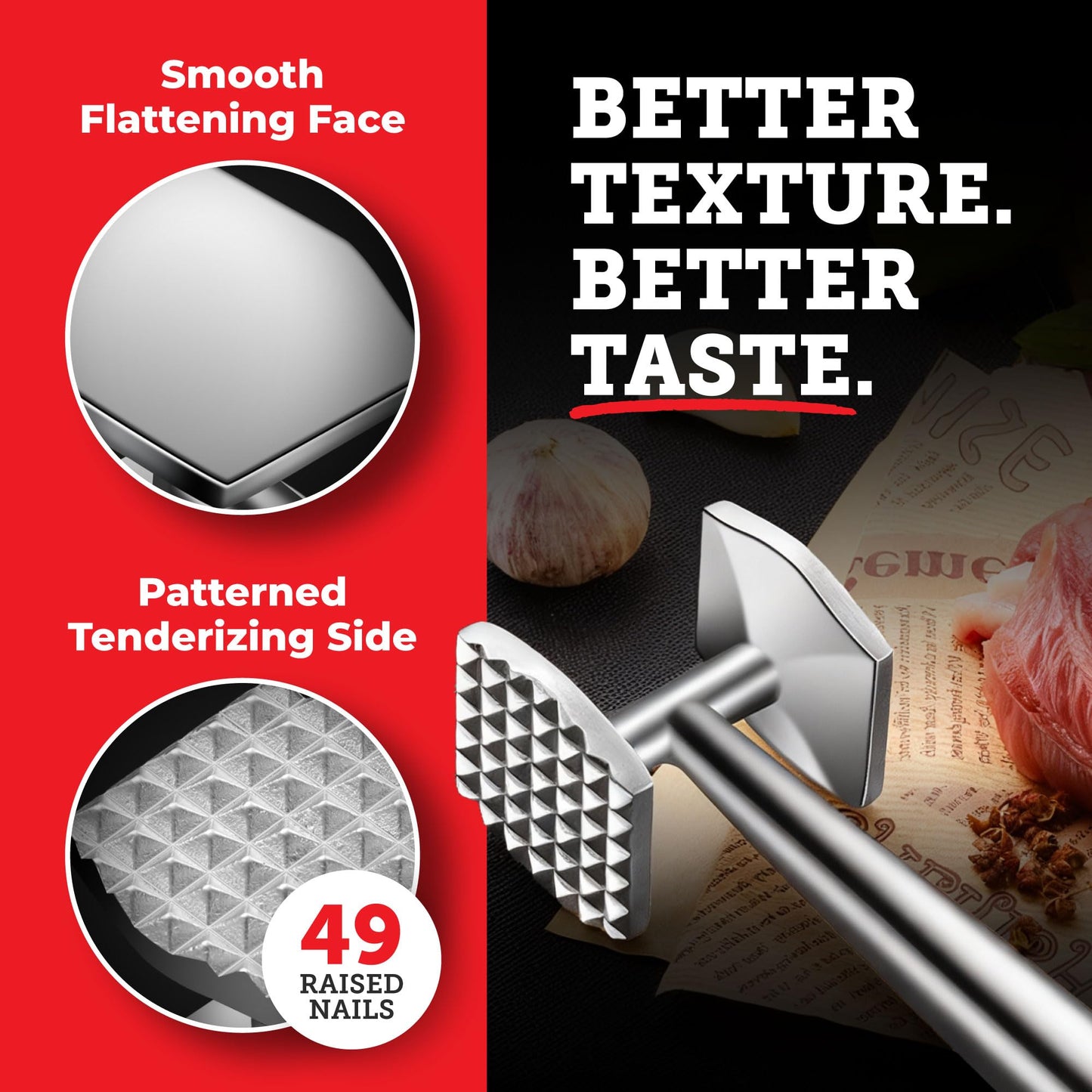 Lightyear Meat Hammer 304 Stainless Steel Meat Tenderizer Tool, Kitchen Mallet for Cooking, Ice Cracking, Shellfish Prep, Crush Spices and Nuts with Ease - All Metal Food Hammer for Daily Use