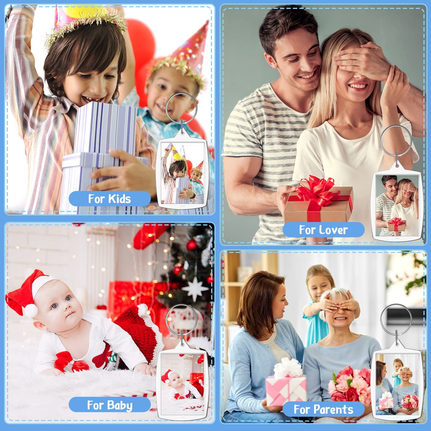 Junkin 500 Pcs 800 Pcs Acrylic Photo Frame Keyring 2.2 x 1.6 Inch Rectangle Clear Picture Keychains Bulk for DIY Crafts Family Gifts