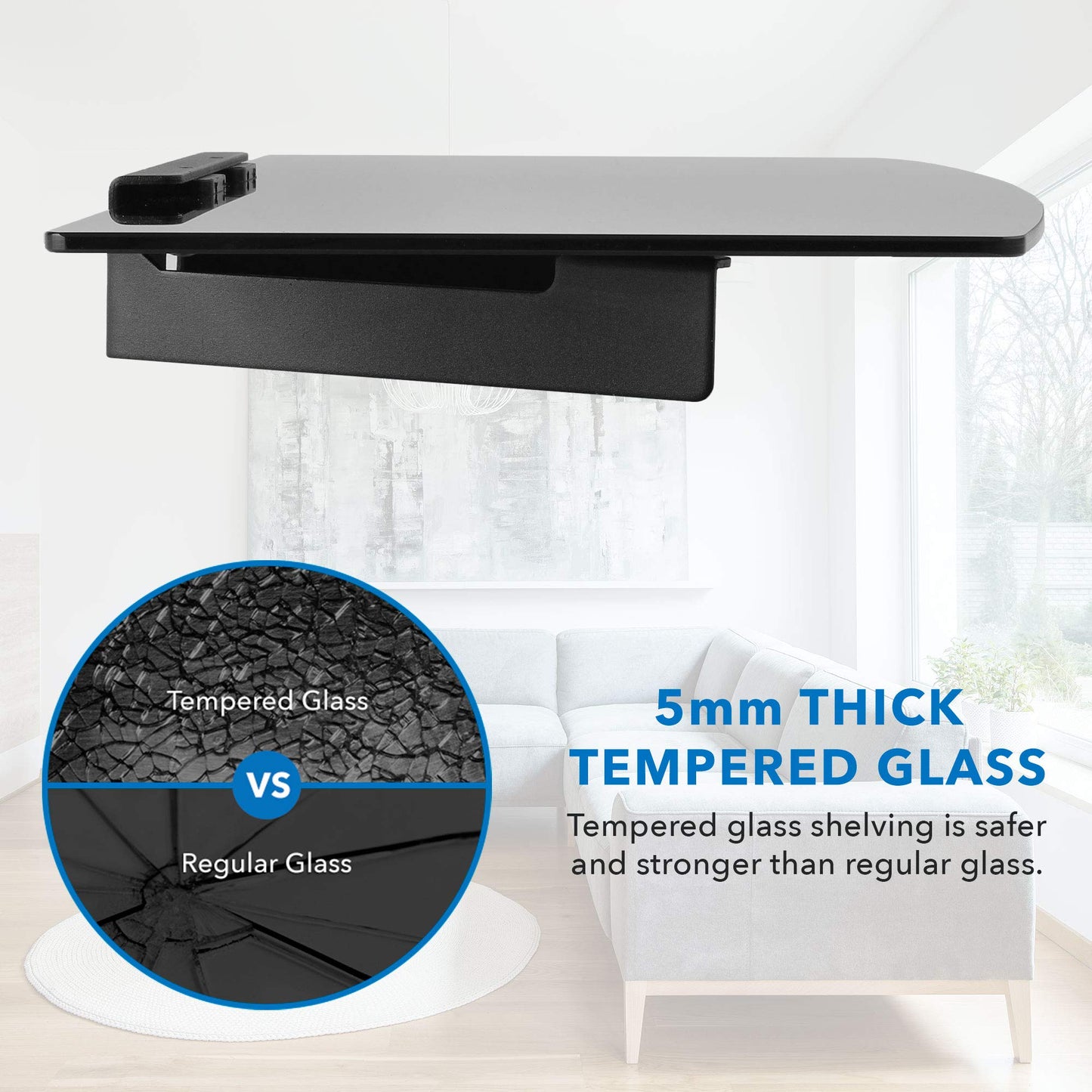 Mount-It! Floating Wall Shelf – Tempered Glass Media Shelf for Cable Box, DVD Player, Gaming Consoles (PS5, Xbox, Roku), Projector – Wall-Mounted w/Steel Frame, Cable Management, 22 lb Capacity