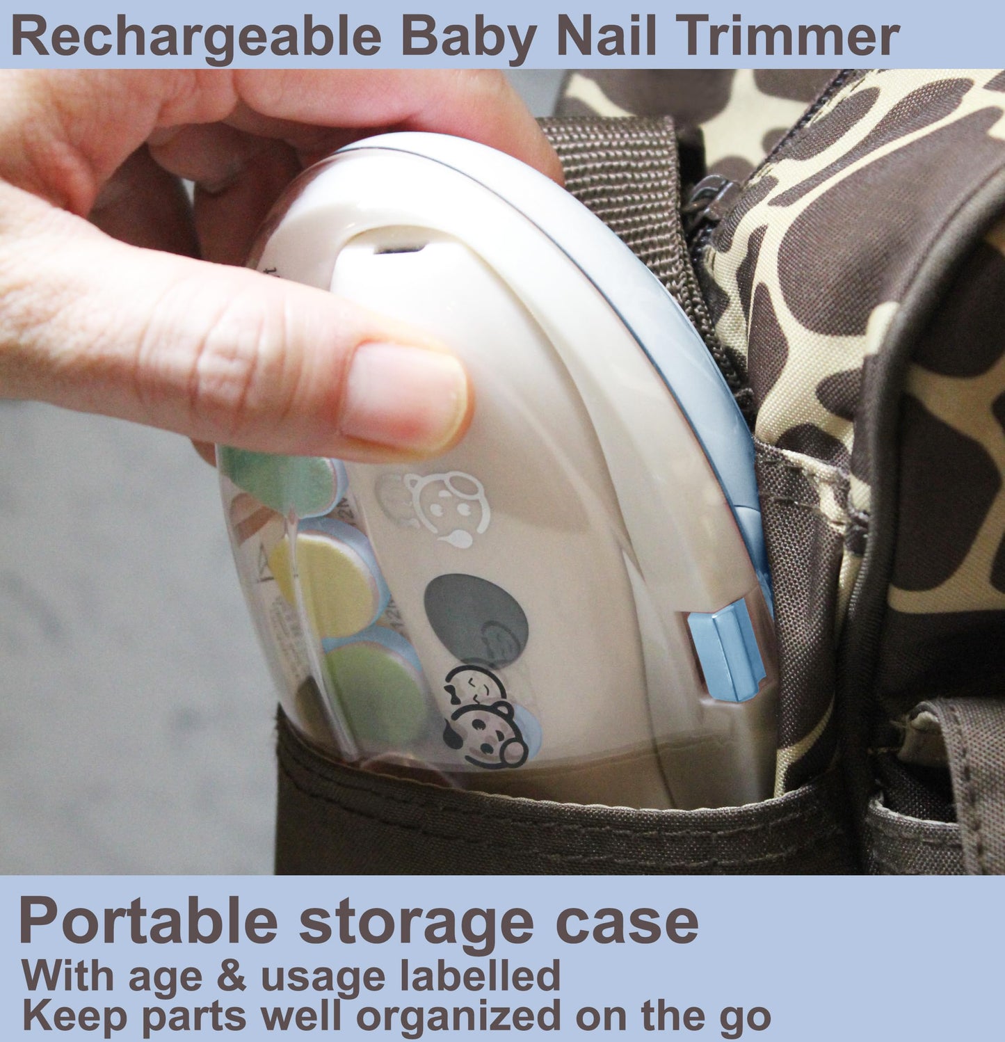 Royal Angels Rechargeable 22 in 1 Baby Nail Trimmer with LCD Display, Labeled Case, 13 Extra Pads, 4 Speed Settings, Safe Quiet LED Light Electric Baby Nail File Kit for Newborns Toddlers (WhiteBlue)