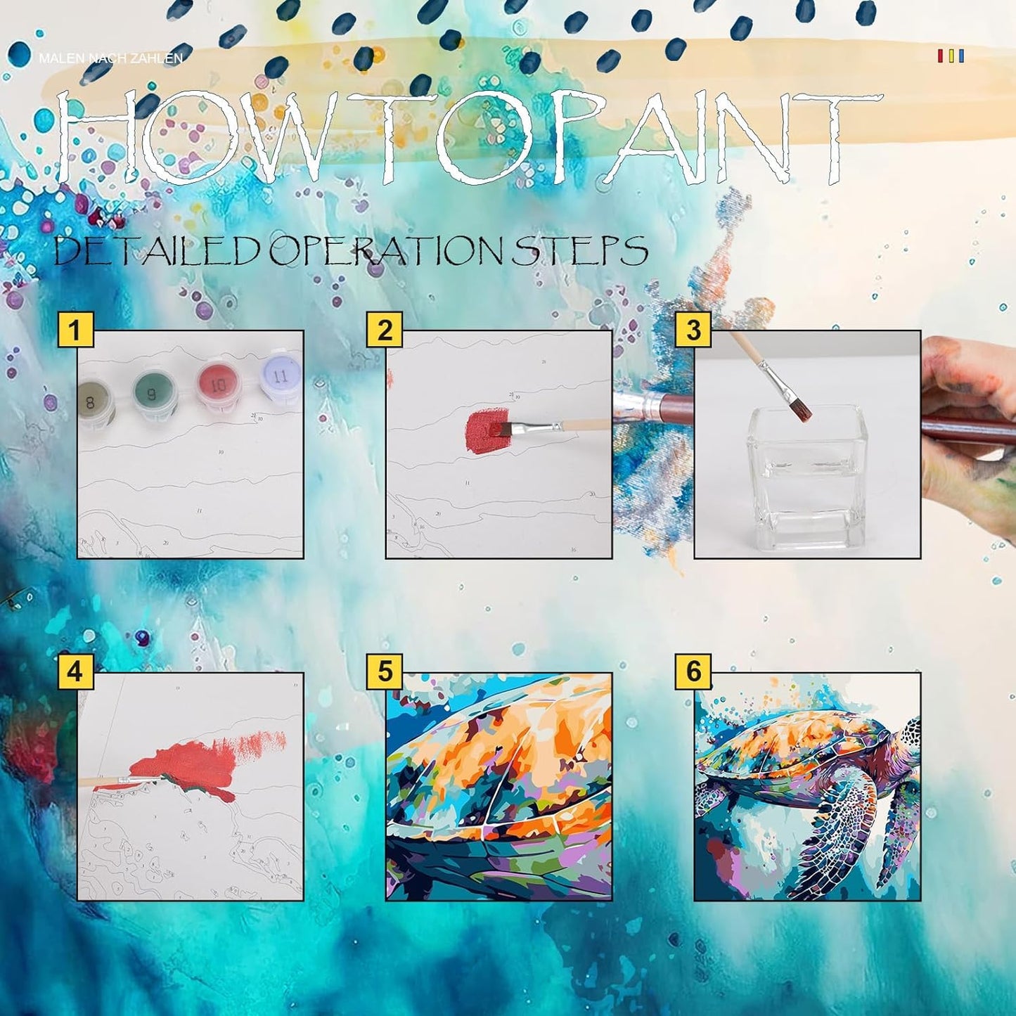 Aapxi Paint by Number for Adults Canvas Sea Turtle - Painting by Numbers Adults' Beginner Craft Kits with 4 Brushes and Acrylic Paint(16X20 Inch)
