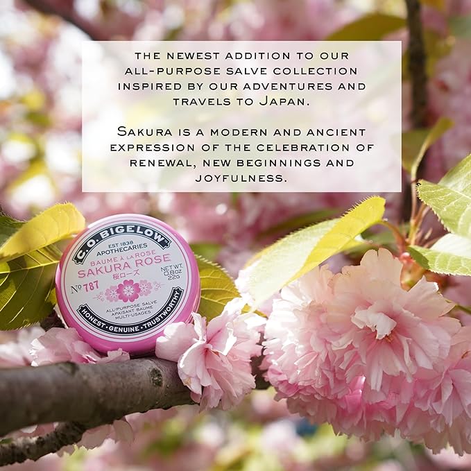 C.O. Bigelow Sakura Rose Salve Tins, Pack of 3 Lip Balm Tins, All Purpose Salve for Lips, Cuticles, Hands & Dry Skin, Lip Balm Set, 0.8 oz