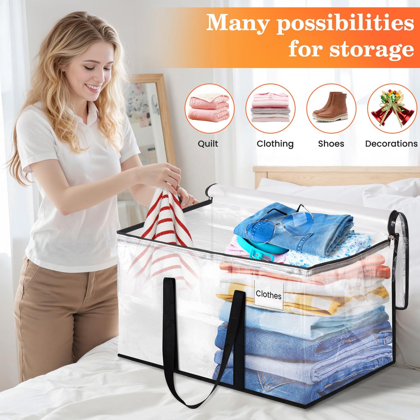 EpicTotes Extra Large Heavy Duty Moving Bags, Storage Bags with Strong Zippers & Handles, Packing Bags for Moving Essentials, Ideal Storage Tote for Home, Dorm & Storage Solutions, 93L, 6 Packs, Clear