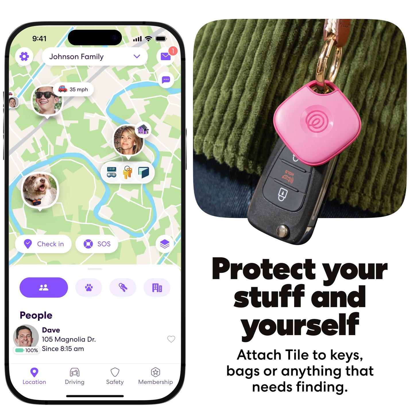 Life360 Tile - Bluetooth Tracker, Keys Finder and Item Locator for Keys, Bags and More. Phone Finder. Both iOS and Android Compatible. 1-Pack (Pink Punch)