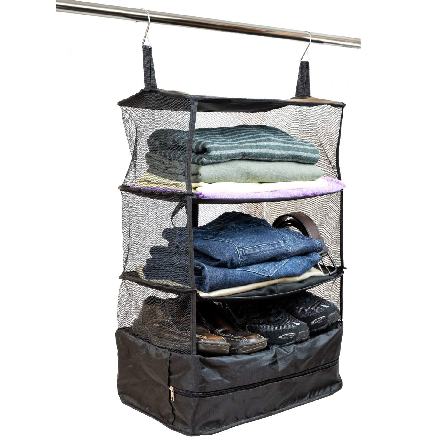 Excello Global Products Collapsable Portable Hanging Storage Organizer With Zippered Compartment Perfect for Travel and Packing