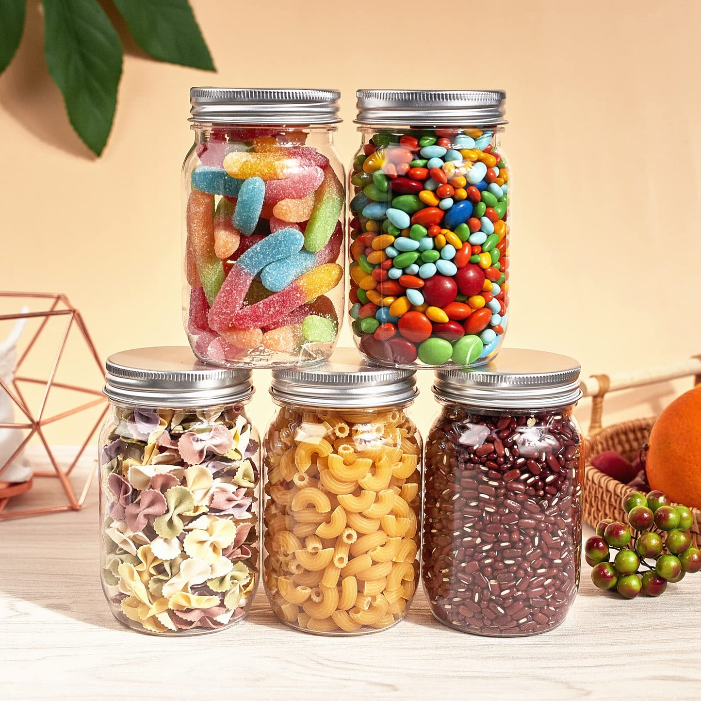 TUZAZO 8 Oz Plastic Mason Jars with Lids, 12 Pack Reusable Empty Small Clear Plastic Storage Containers for Kitchen & Household | BPA Free Spice Jar | Candy Jar