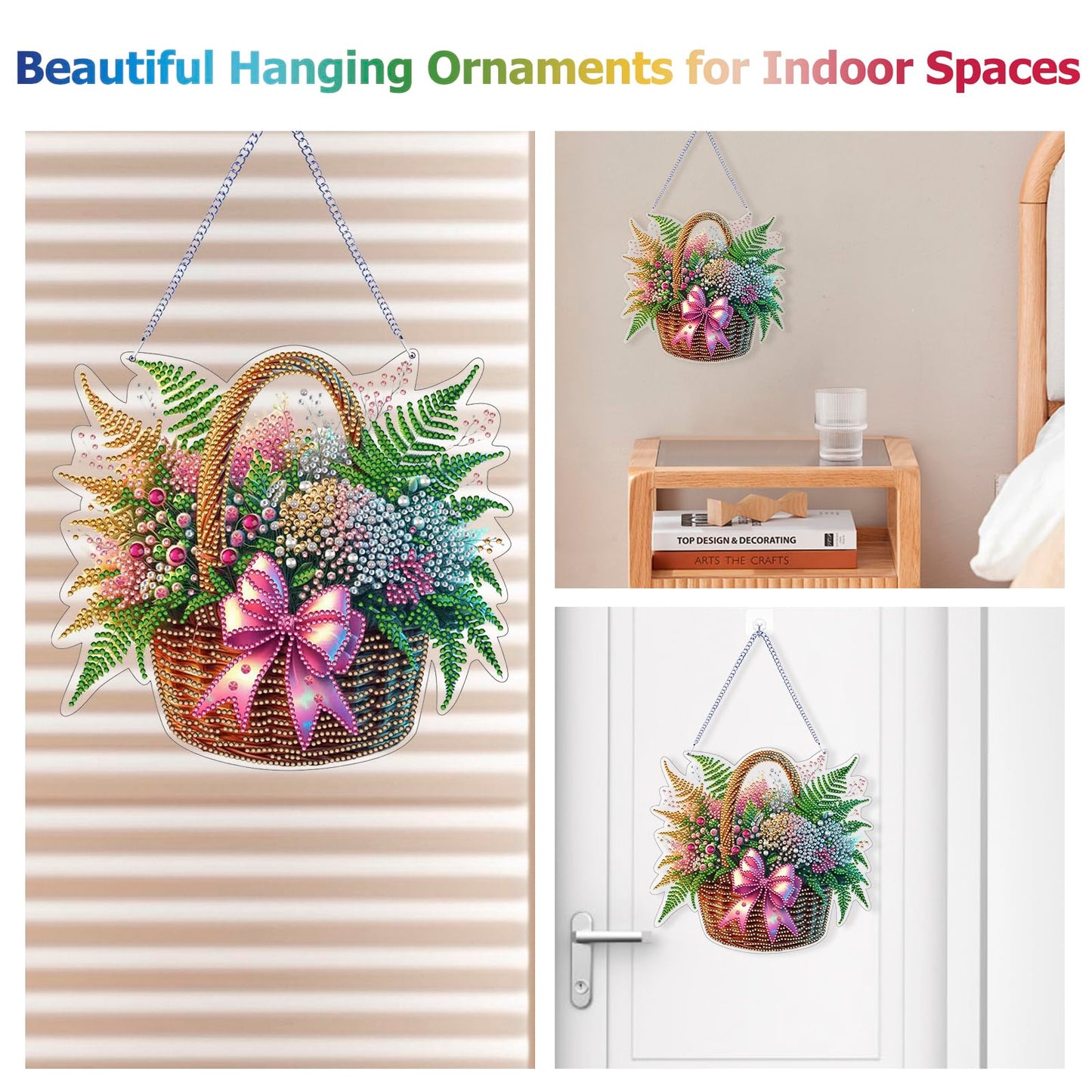 Koikify Hanging Diamond Art Kit for Adults, DIY Flower Basket Diamond Painting Ornament with Gem Painting Front and Printed Back for Home Decor and Gifts